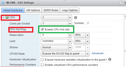 Enable CPU Hot Add