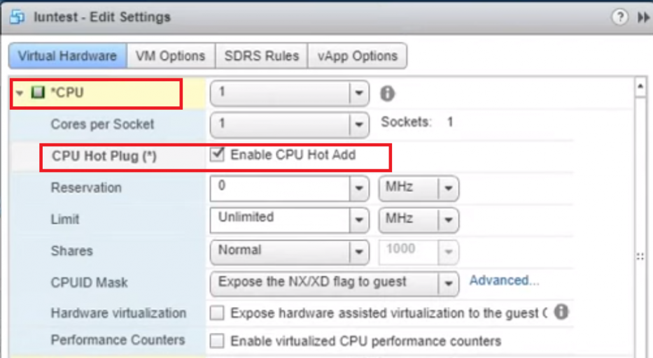 Cpu hot plug vmware что значит